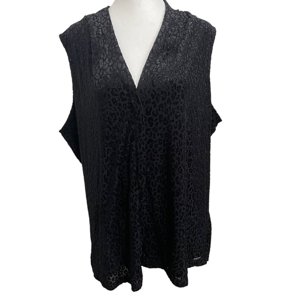 NWT - Calvin Klein Sleeveless Blouse -- Black Shimmery-- Cheetah Print --Size 1X
